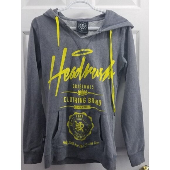 Headrush Original Fortune Favors the Brave Grey Hoody Yellow Logo Size Small - Picture 1 of 8